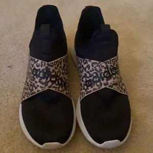 Black and Leopard Adidas slip on